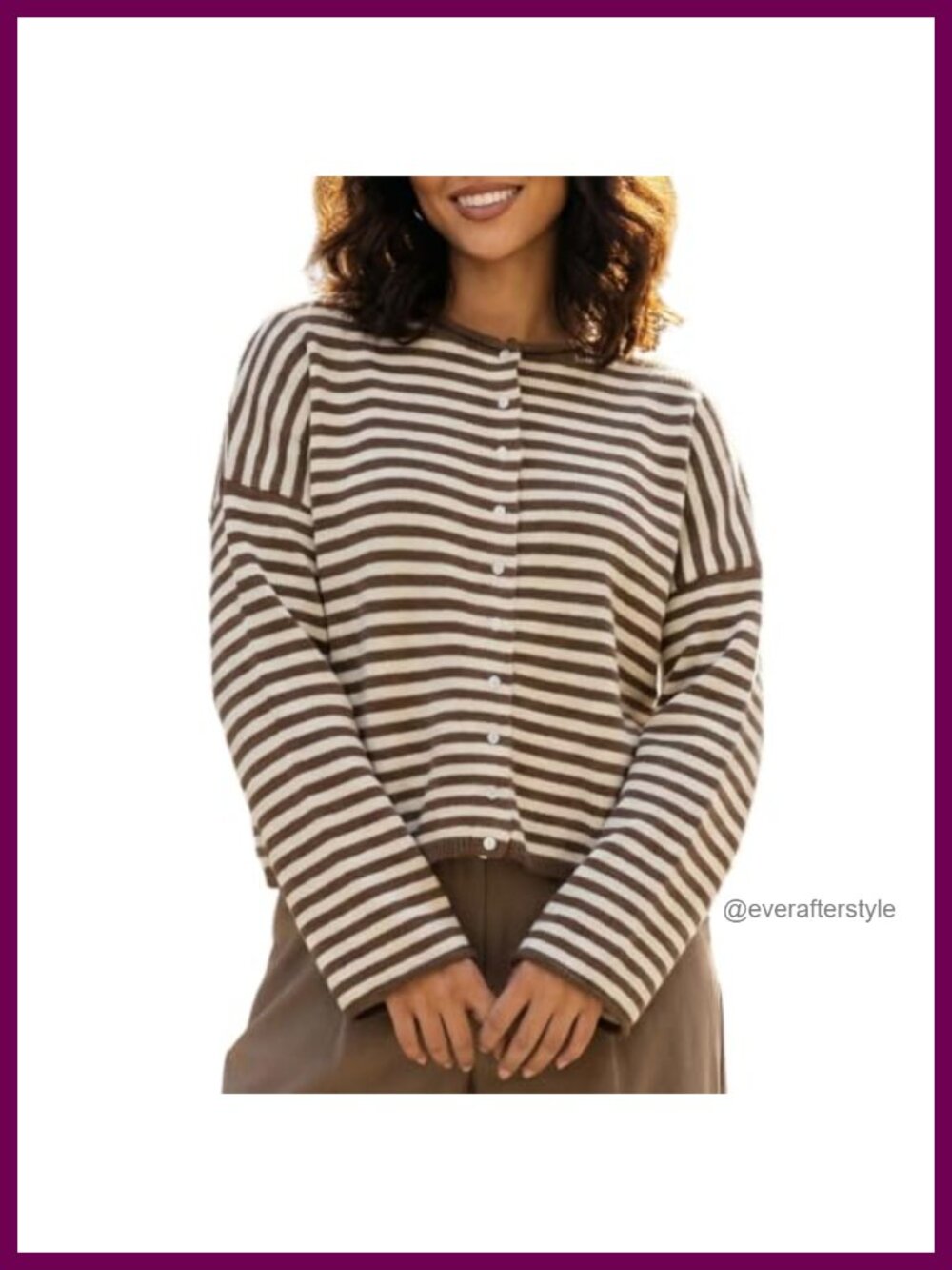 Women Button Down Knit Cardigan Striped Rolled Neck Open Front Sweater